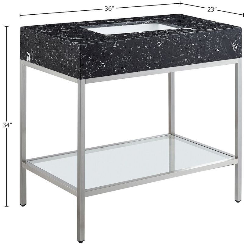 Meridian Furniture Marmo Black Engineered Marble Bathroom Vanity