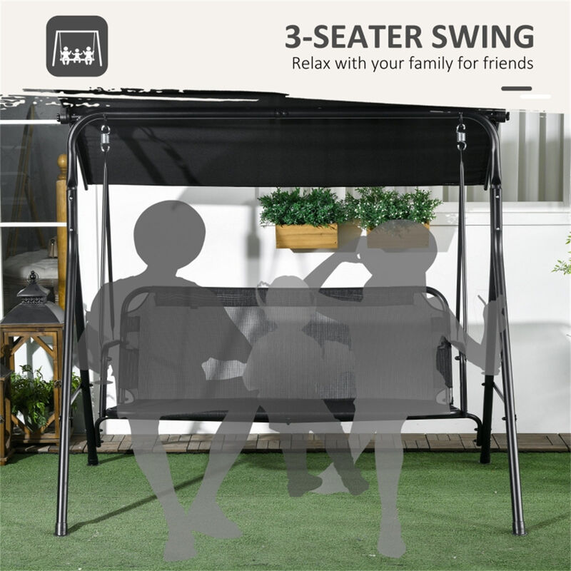 3-Seater Outdoor Swing Chair, Freestanding Patio Swing with Cushions for Lawn & Balcony