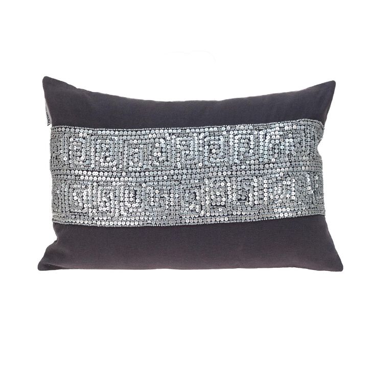 20" Gray and Silver Contemporary Embroidered Throw Pillow