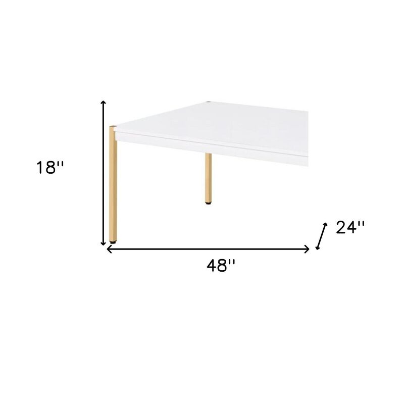 Homezia 48" Gold And White Manufactured Wood And Metal Rectangular Coffee Table