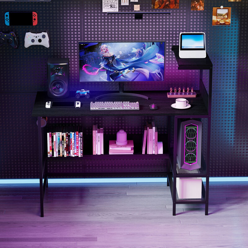 Computer Desk with Built In Power Outlets and Shelves for Home Office image number 5