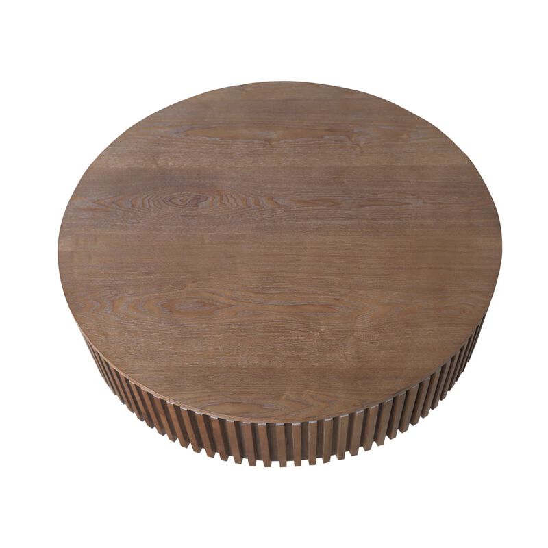 Round coffee table with storage Solid wood veneer and MDF coffee table with fluted base Modern accent coffee table for living room image number 6