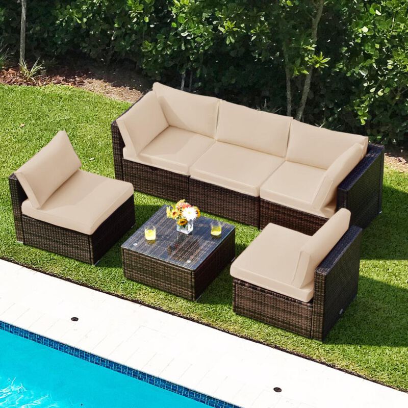 Hivvago 6 Pieces Patio Rattan Furniture Set with Cushions image number 1