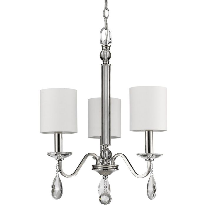 Hivvago Silver Candle Style Three Light Metal and Crystals Dimmable Chandelier With White Shades