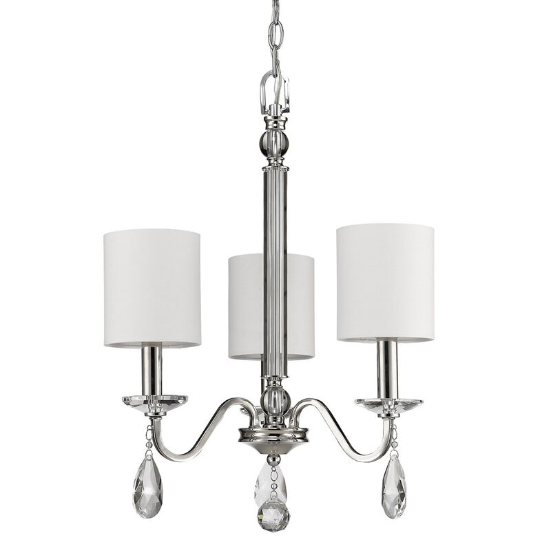 Hivvago Silver Candle Style Three Light Metal and Crystals Dimmable Chandelier With White Shades