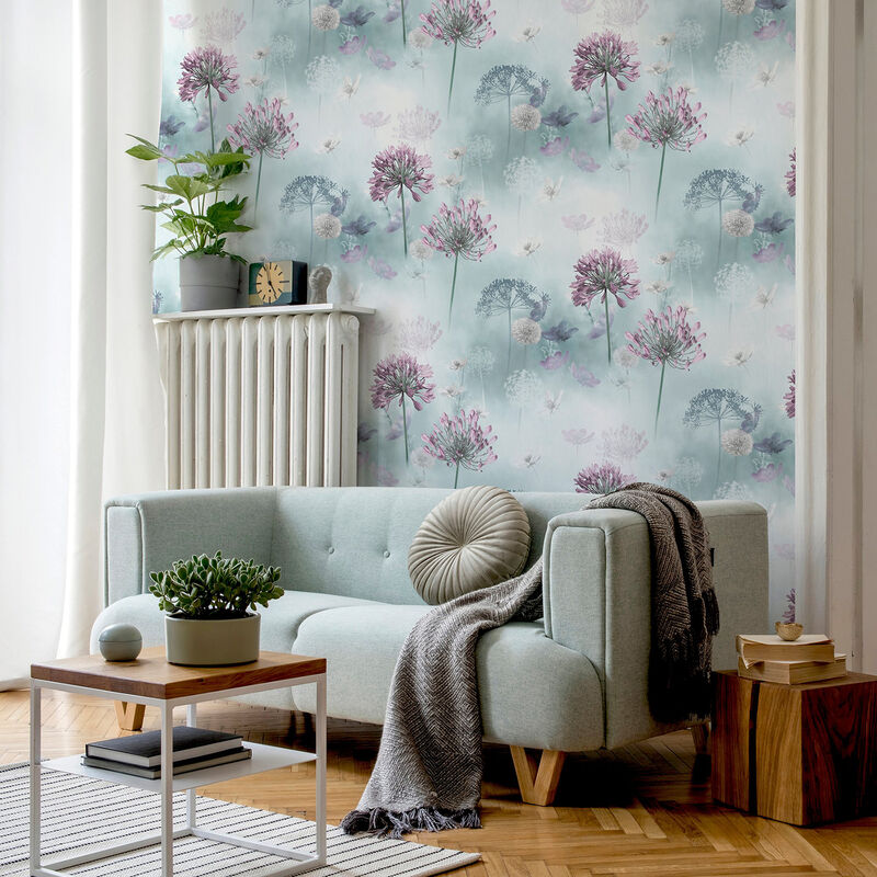 Lucille Light Blue Spring Meadow Wallpaper image number 3