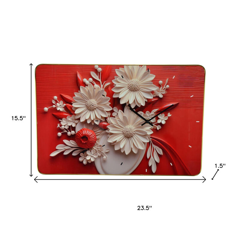 HomeRoots 24" White Red And Black Solid Wood and Acrylic Silent Analog Floral Wall Clock image number 5