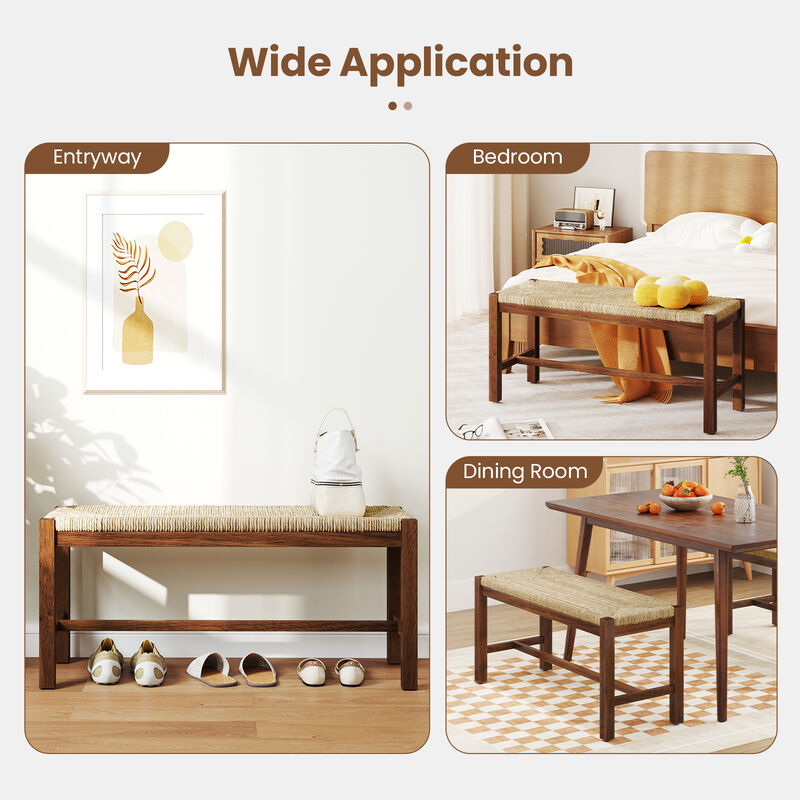 Solid Rubber Wood Bench &ndash; Long Indoor Wooden Seating for Hall or Living Room