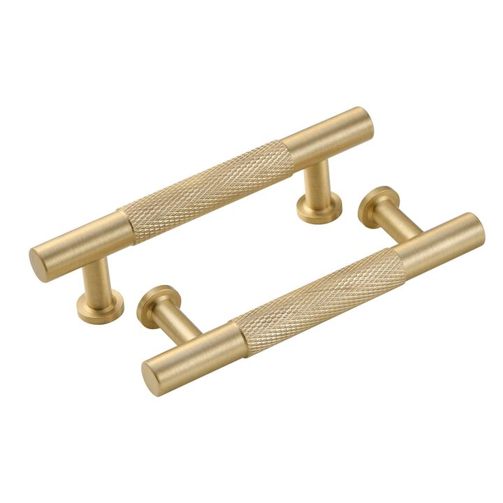 Urnew - 5 Pack Gold Cabinet Handles, 3 Inch Brass Dresser Drawer Pulls, Modern Furniture Handles for Bathroom Cabinet, Wardrobe