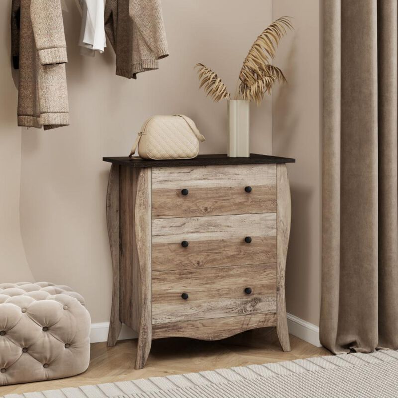 Dresser for Bedroom with 3 Folding Fabric Drawers and Anti-Tipping Kit for Safe Storage