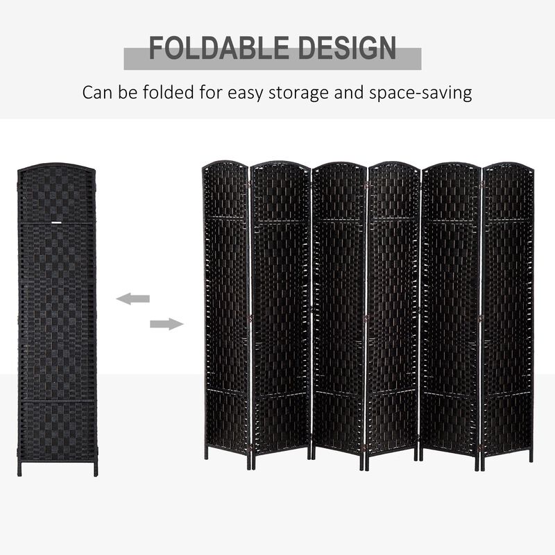 Black Expansive Divider: 6-Panel 6' Tall Extra Wide Wicker Folding Screen