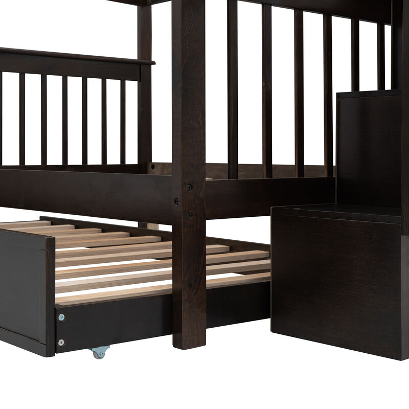 Merax Storage Bunk Bed Trundle Bed with Guard Rail