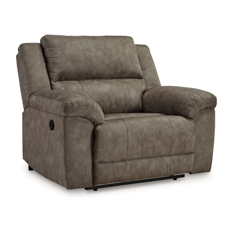 Larson Manual Recliner Oversize Chair, Brown Faux Leather, Pillow Arms - Benzara