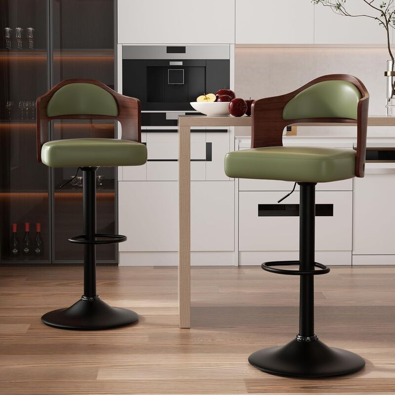 Modern Rustic Dual-Color Swivel Bar Stools Set of 2, Height Adjustable Counter Height Stools with Footrest, 360 Degree Commercial Kitchen Chairs for Home, Hotel image number 1