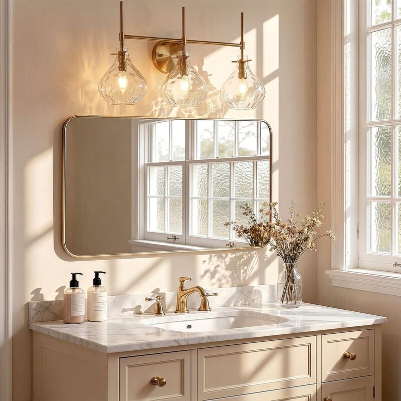 Bathroom Vanity Light, Three-Light Water Ripple Glass Shades image number 4