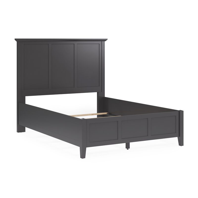 Fritz Queen Size Bed, Three Panel Design, Beveled Top, Black Solid Wood - Benzara image number 2