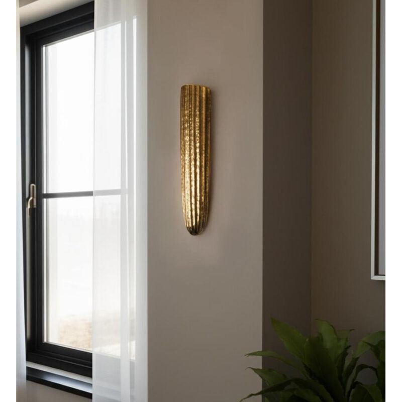 Hivvago 12 Inch Antiqued Gold Ribbed Aluminum Wall Vase