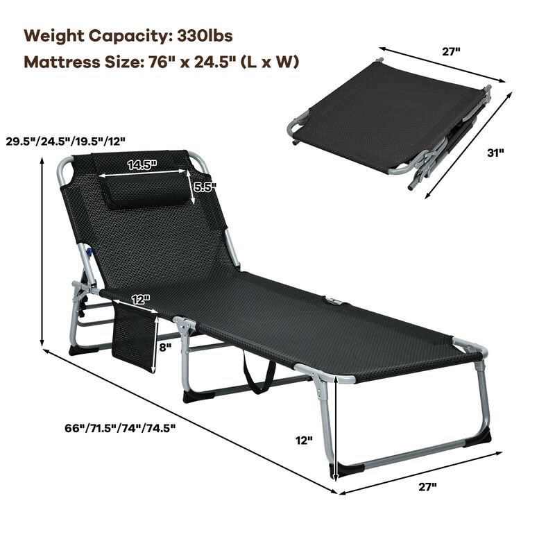4-Fold Oversize Padded Folding Lounge Chair with Removable Soft Mattress