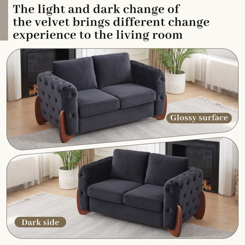 Zagrek Mid‑Century Modern Button Tufted Velvet Loveseat image number 4