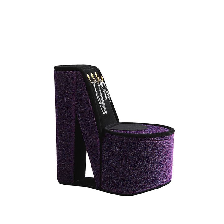 High Heel Shoe Jewelry Box with 3 Hooks and Storage, Purple - Benzara