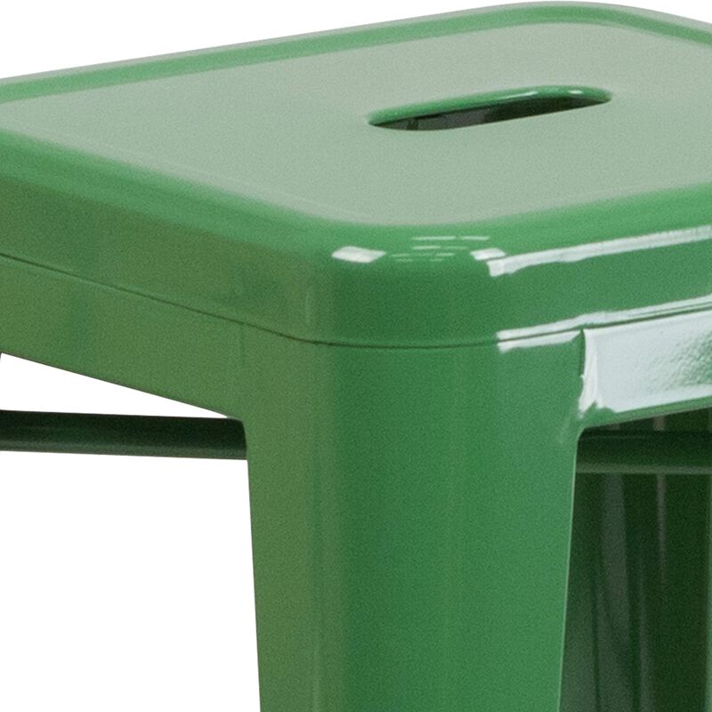 Flash Furniture Kai Commercial Grade 24" High Backless Green Metal Indoor-Outdoor Counter Height Stool with Square Seat image number 4