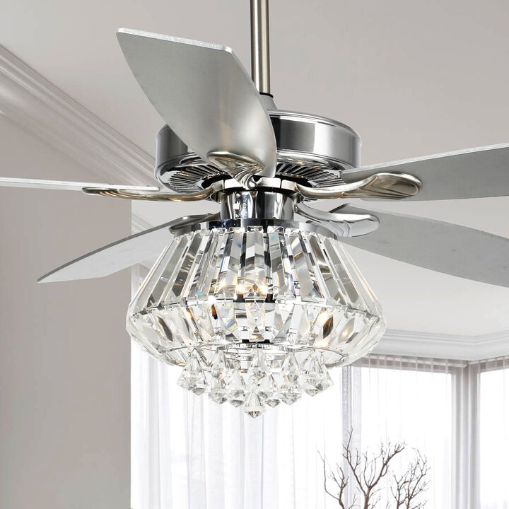 52 in. Chrome Crystal Chandelier Ceiling Fan with Light and Remote