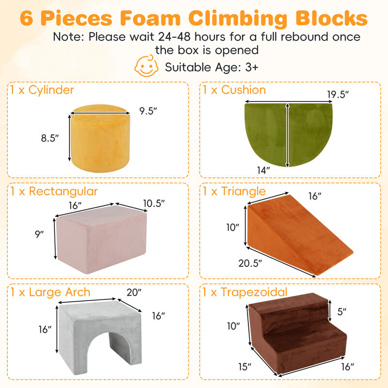6 Piece Toddler Foam Climbing Set with Slide, Tunnel and Play Blocks image number 2