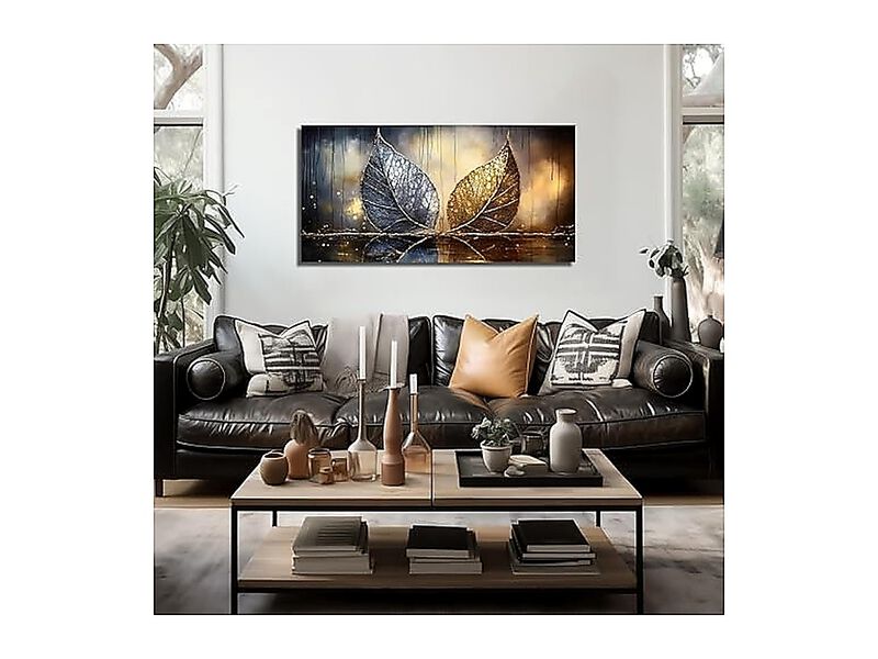 Gold Leaf Wall Art Bedroom Blue Decor Black Canvas Living Room Office 24 X 48 image number 2