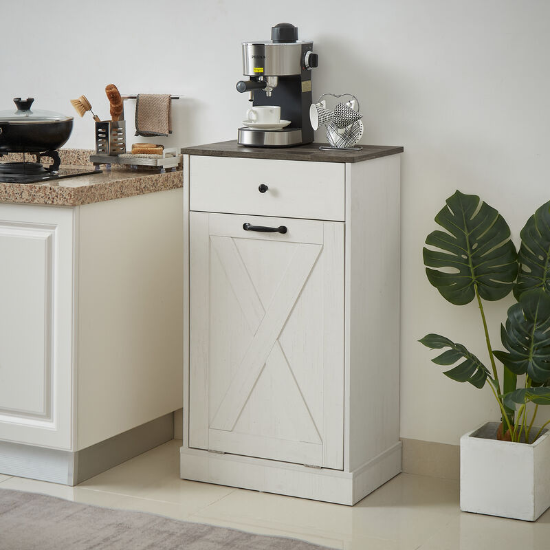 Streamdale Single Door Trash Cabinet Tilt Trash Cabinet Kitchen Trash Can - Splice Wood White