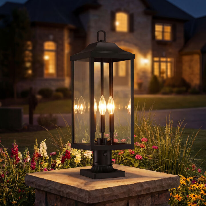 24 in.  Modern Farmhouse3-Light Black Dimmable Outdoor Post Light