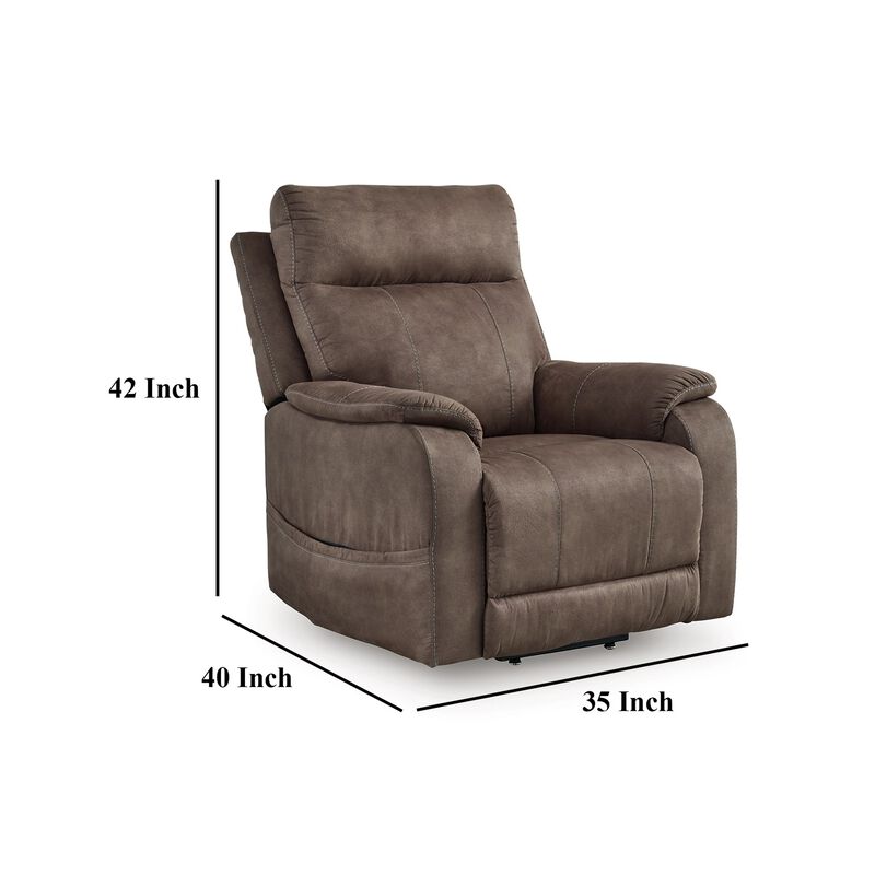 Mead Power Recliner Chair, Heat, Massage, 35 Inch Brown Faux Leather - Benzara