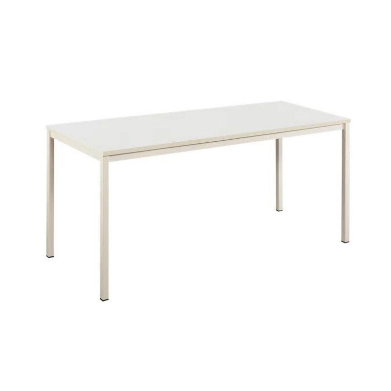 Rary Computer Desk, 47 Inch, White Metal Frame, Matching Wood Top - Benzara