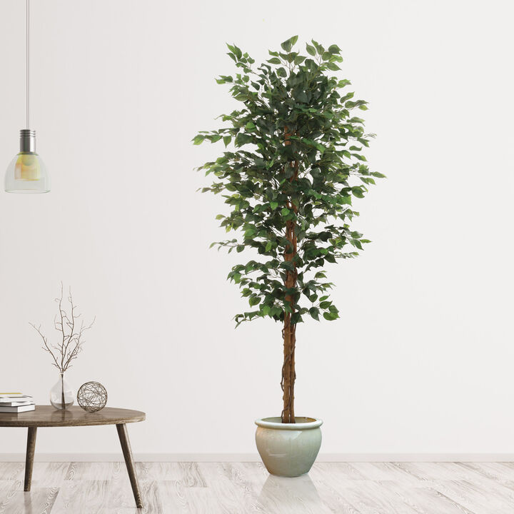 7" Artificial Ficus Tree with 1260 Leaves - Lifelike Indoor Decor, Easy Care, Realistic Greenery - Perfect Home, Office & Patio Accent