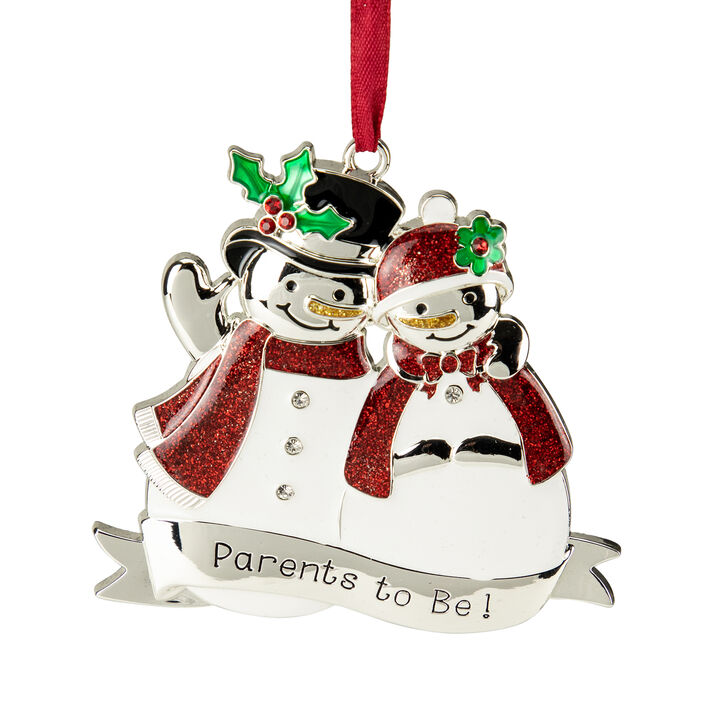 3.5" Silver-Plated Snowmen Parents to Be Christmas Ornament with European Crystals