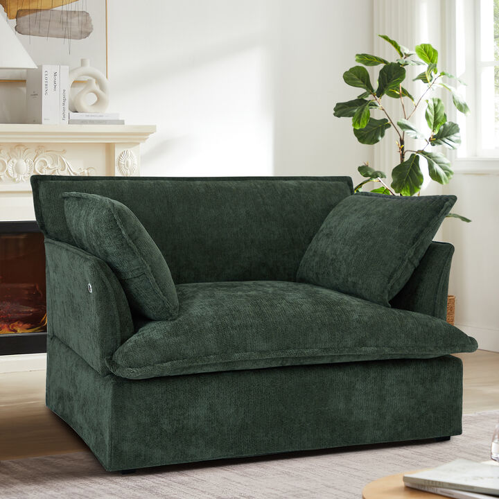Merax Modern Chenille Upholstered Armchair with Integrated Charging Ports