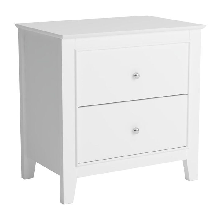 Contemporary Nightstand With 2 Drawers, White-Benzara