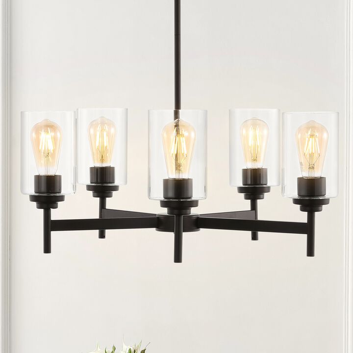 Orpheus 5-Light Farmhouse Industrial Iron Cylinder LED Chandelier
