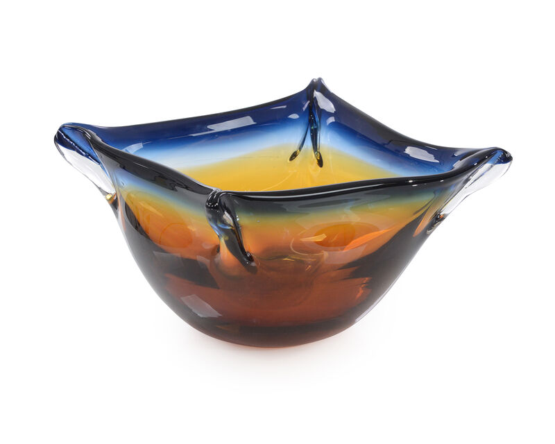 Handblown Blue & Amber Glass Bowl