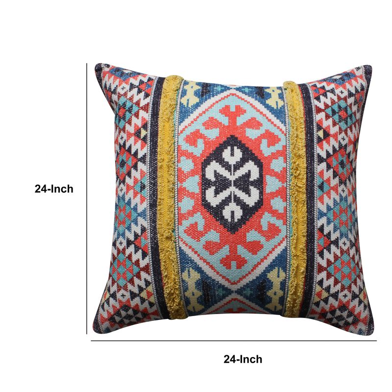 24 x 24 Square Cotton Accent Throw Pillow, Soft Kilim Print, Set of 2, Multicolor-Benzara
