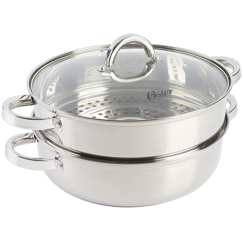 Oster Sangerfield 3 Piece 11 Inch Stainless Steel Everyday Pan with Steamer and Lid