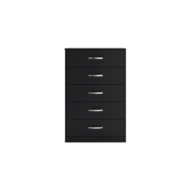 Finny Tall Dresser Chest, 5 Drawer, Matte Black, Silver Metal, 46 Inch