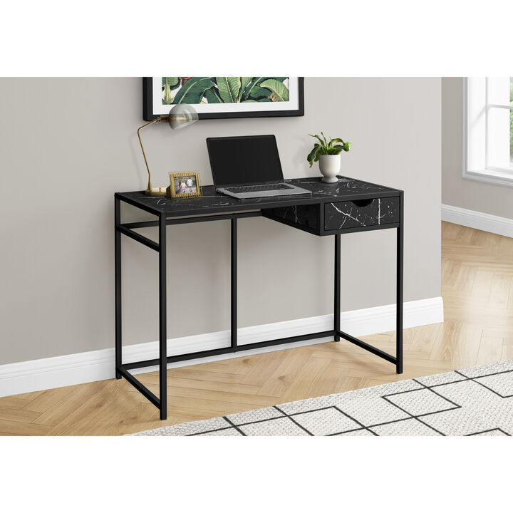 Monarch Specialties I 7572 Computer Desk, Home Office, Laptop, Storage Drawer, 42"L, Work, Metal, Laminate, Black Marble Look, Contemporary, Modern
