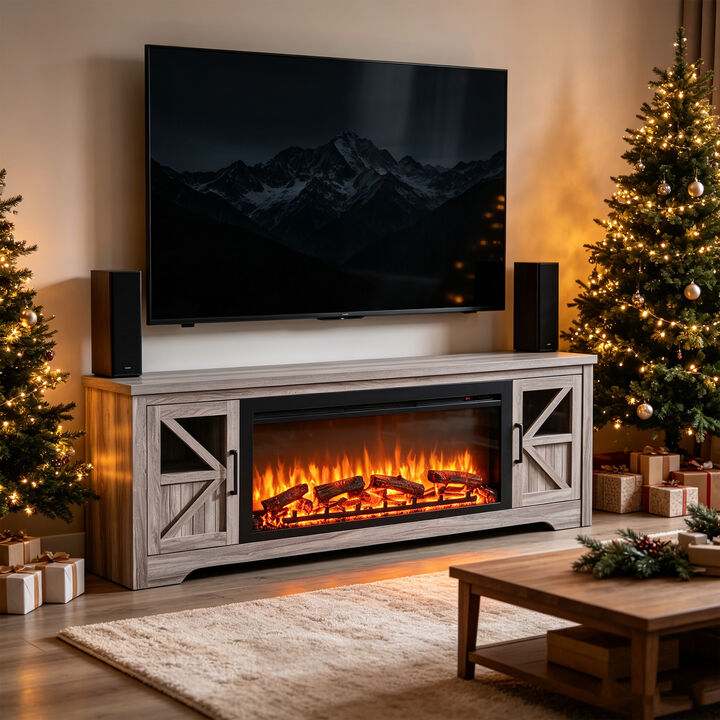 Mondawe 75" Fireplace TV Stand for TVs up to 80" with 44" Electric Fireplace