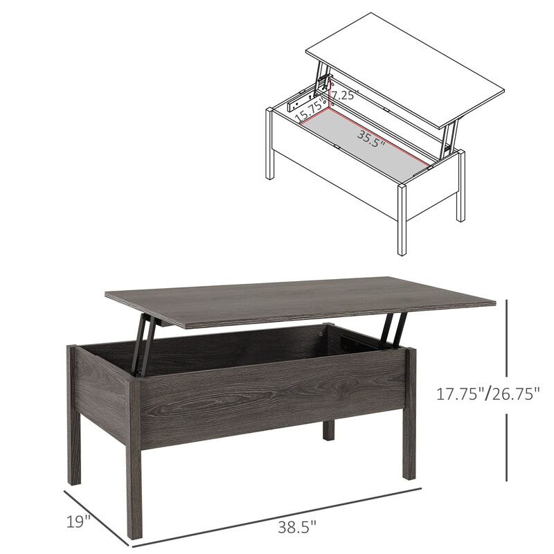 39" Modern Lift Top Coffee Table Desk With Hidden Storage Compartment for Living Room, Light Grey Woodgrain