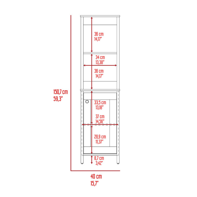 DEPOT E-SHOP New Haven Linen Single Door Cabinet, Two Interior Shelves, Two Open Shelves, Light Oak / White