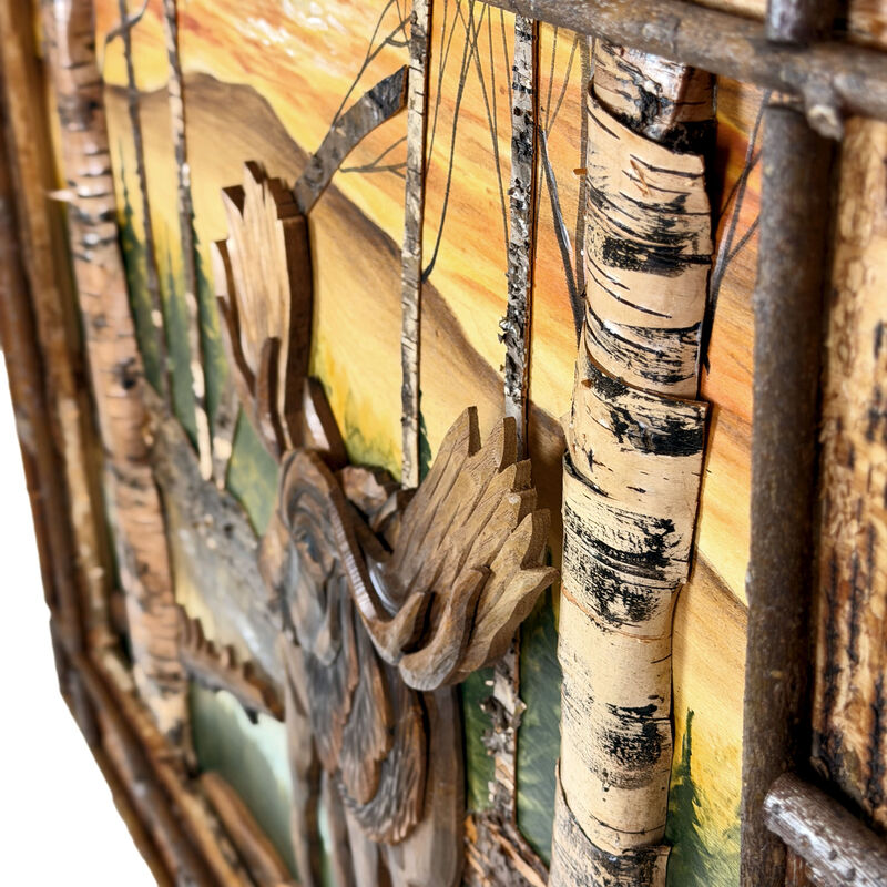 Rustic Moose Birch Forest Wood Wall Sculpture 28.75x36.5 Brown Glossy image number 2