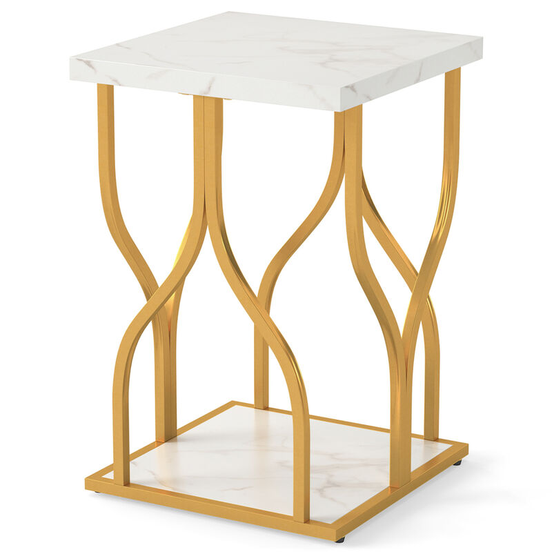 Faux Marble Bedside Night Stand with Petal-Inspired Metal Frame image number 0