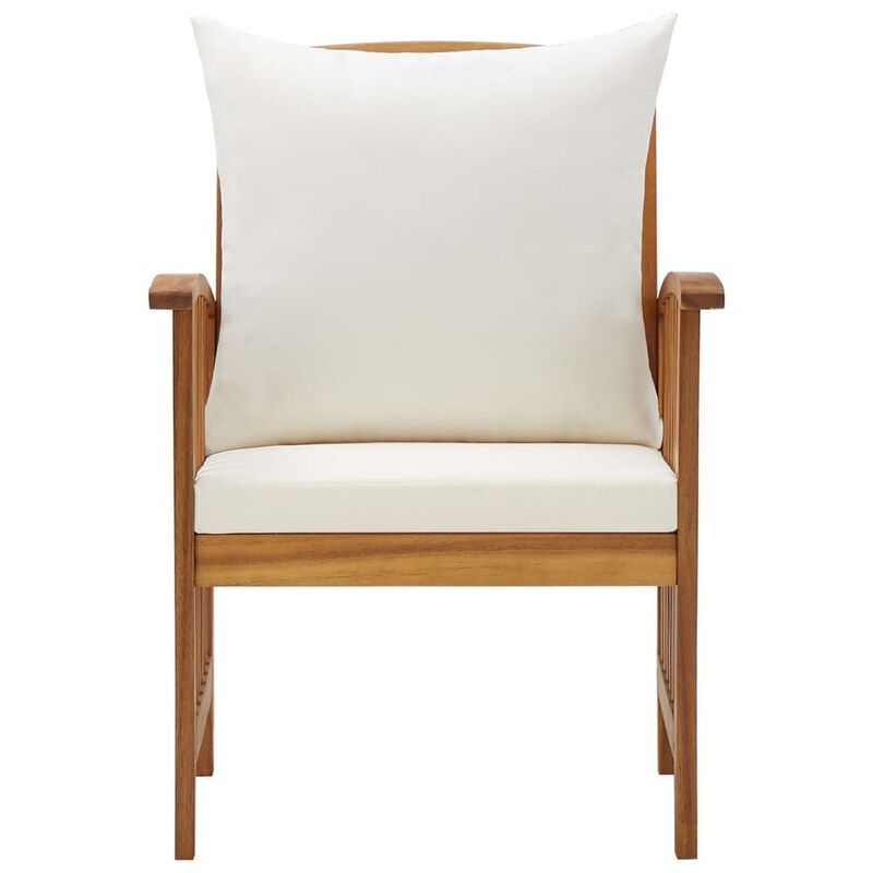 Mia Outdoor Chair Set of 2, White Fabric, Brown Wood, Slatted Design - Benzara