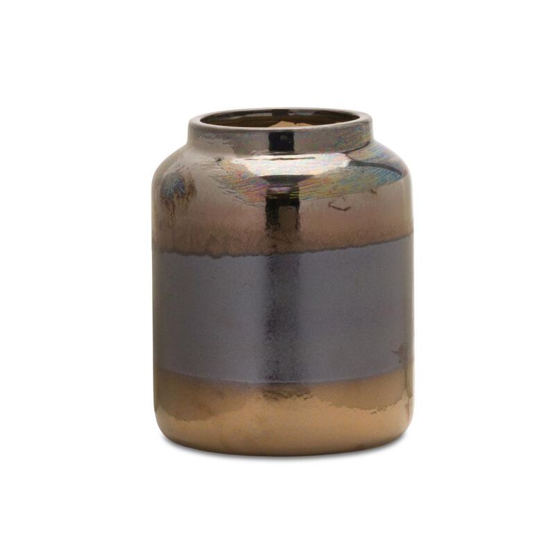 Hivvago 9 Inch Black and Blue Striped Cylinder Clay Table Vase