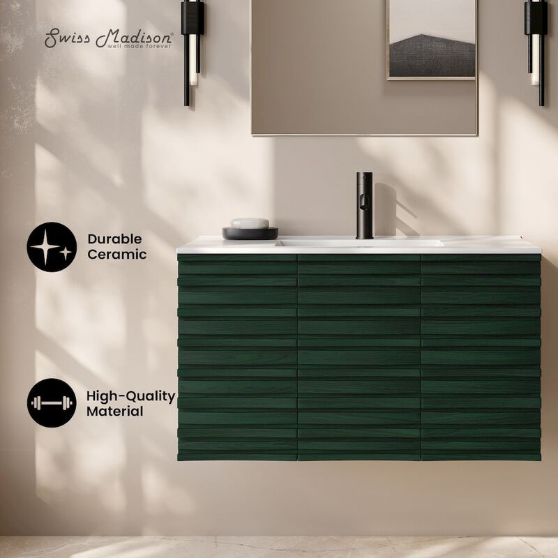 Cascade 36" Wall-Mounted Bathroom Vanity in Green Oak with Sink Top image number 1